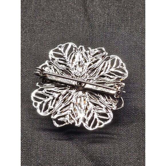 Vintage Silver-Tone Filigree Brooch With Aqua Turquoise Stone Chips Oval Design - Picture 6 of 6